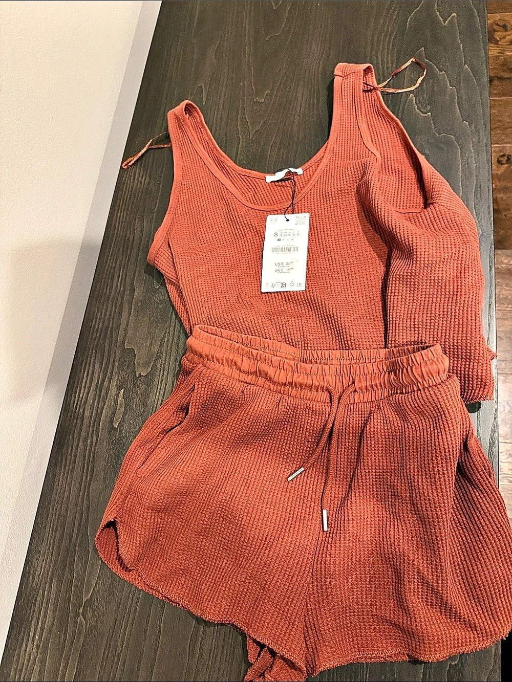 Zara Waffle Tank and Shorts Set in rust color Size Small NWT